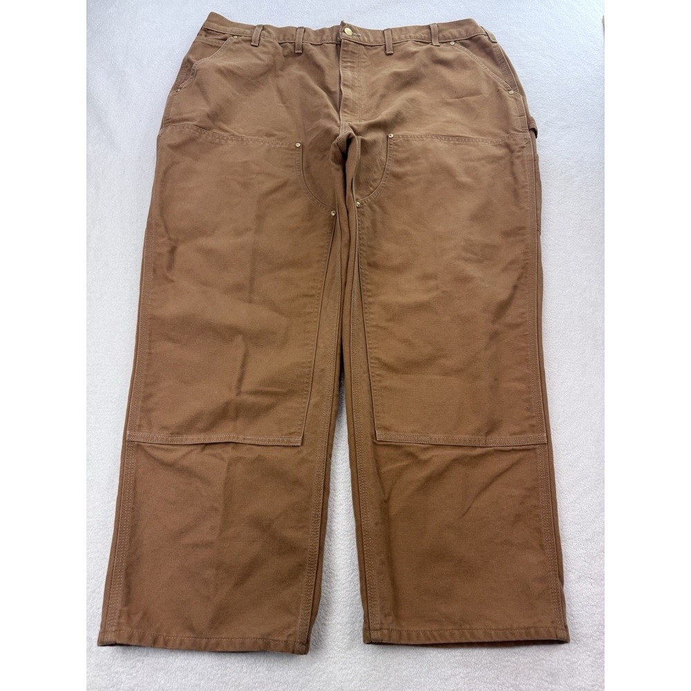 VTG Carhartt Double Knee Jeans Men 46x30 Brown Duck Canvas Denim Carpenter